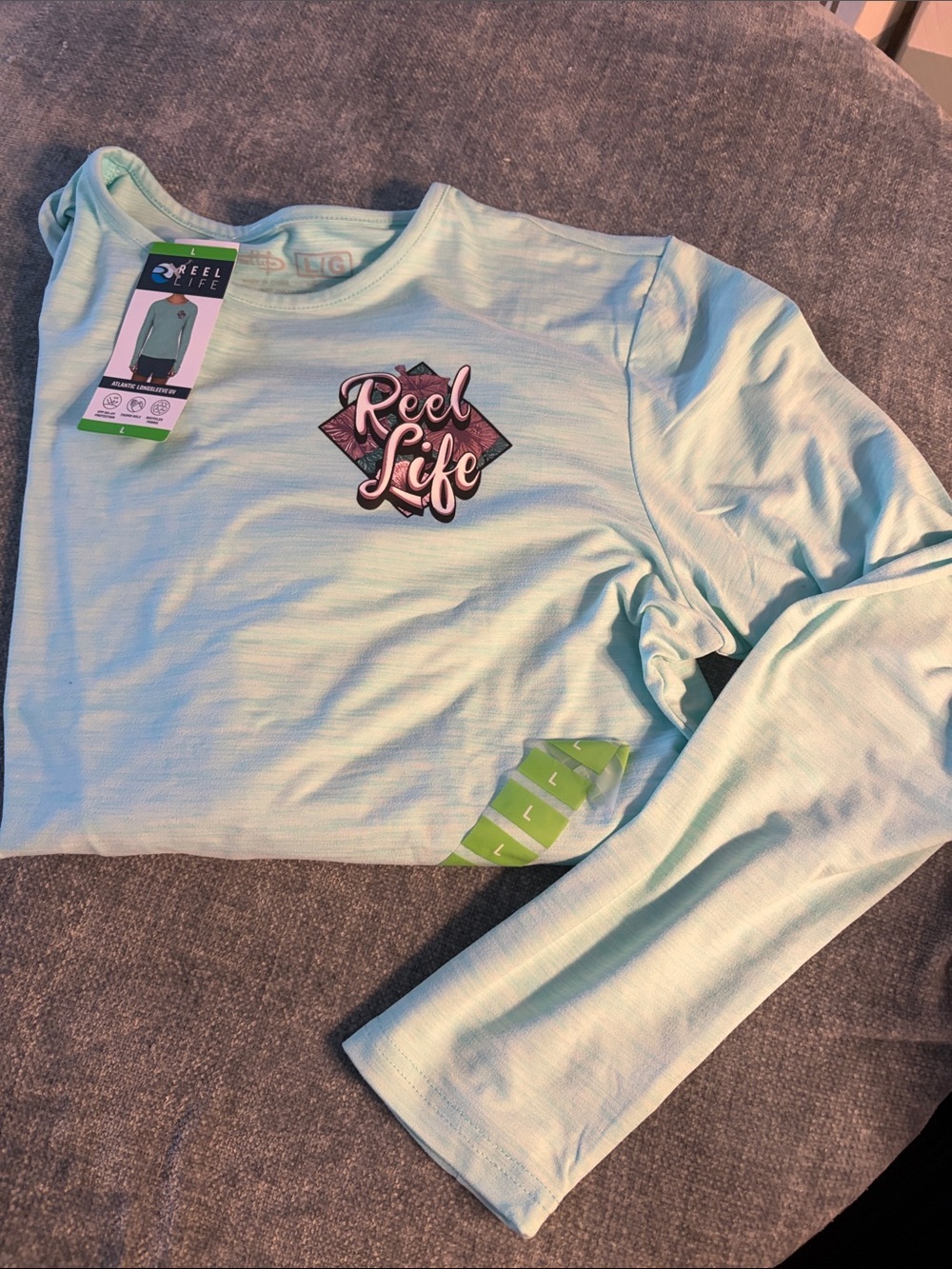 Reel Life Women’s Long Sleeve Tee in Light Aqua